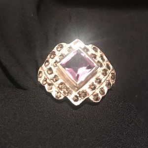 Amethyst Silver Marcasite Ring